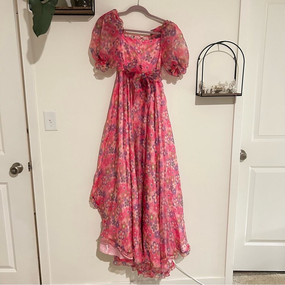 Sugar Thrillz‎ Growin’ Pretty Maxi Dress Sweetheart Neck Sheer Puff Sleeve XS - Picture 2 of 10